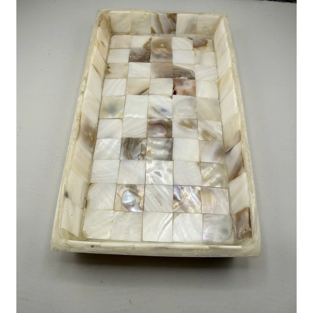 Luxury Vintage Capiz Mother Of Pearl Vanity Trinket Tray 9.5"x5"x1" - Picture 3 of 7